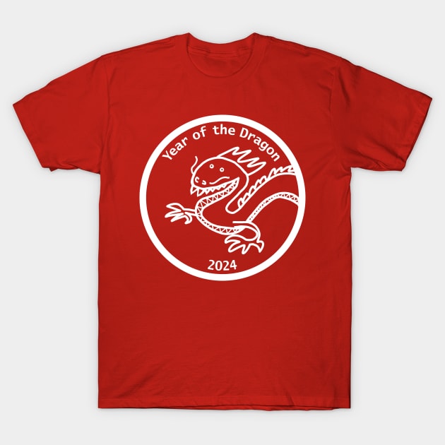 Year of the Dragon 2024 Portrait White Line T-Shirt by ellenhenryart